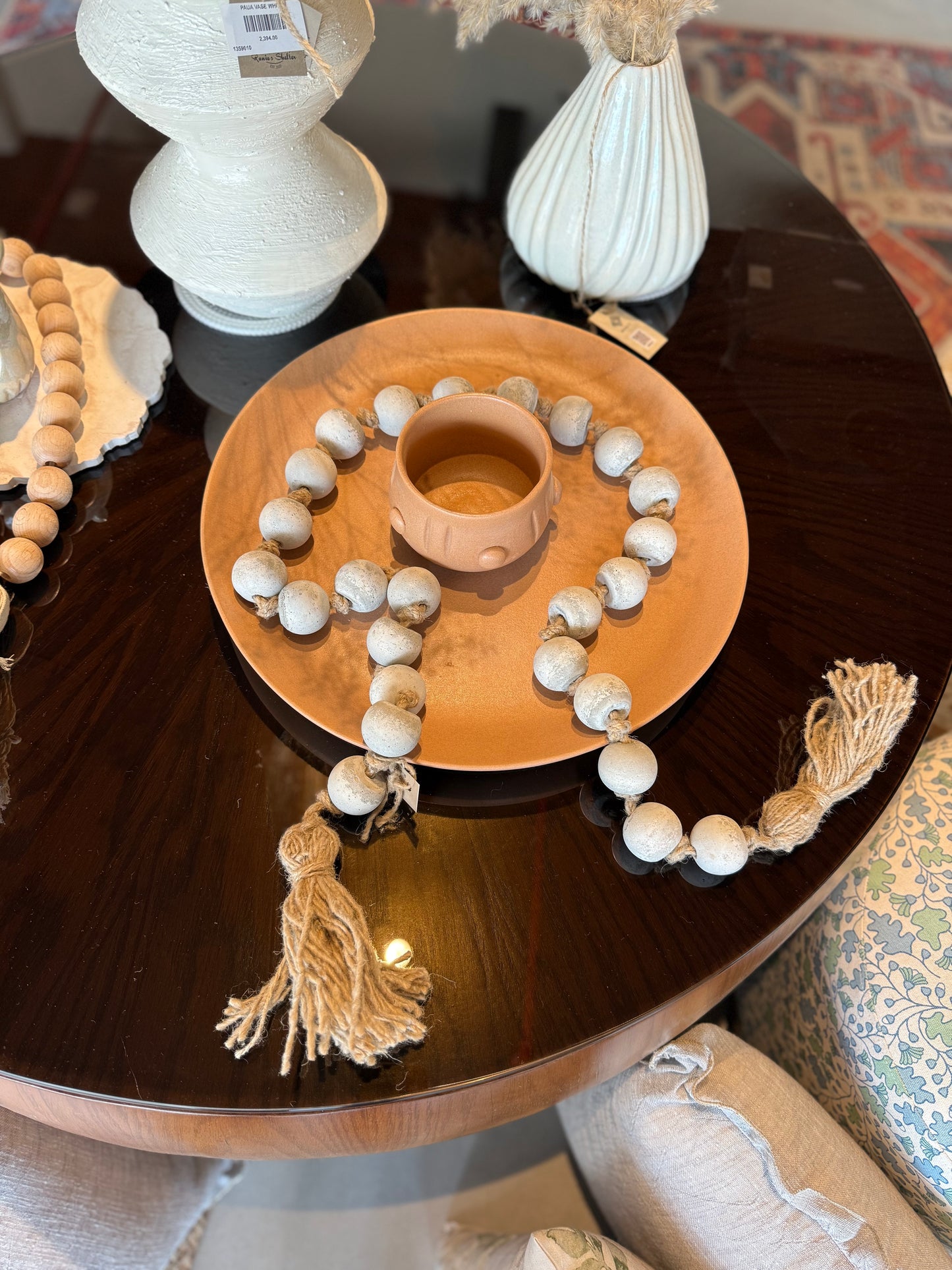 2 Ends Concrete beads Garland + rustic Jute Tassel