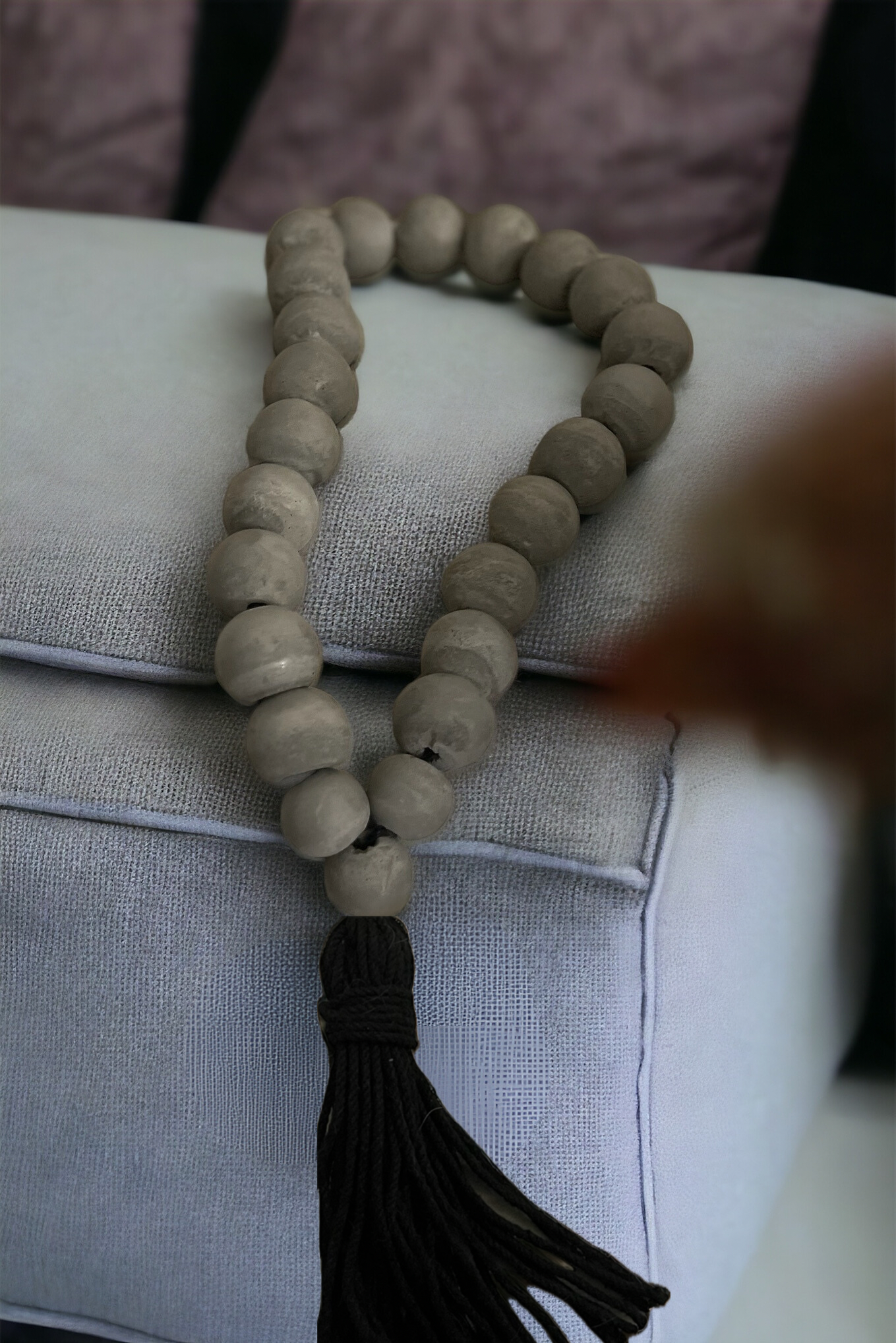 Concrete beads Garland + black twine tassel