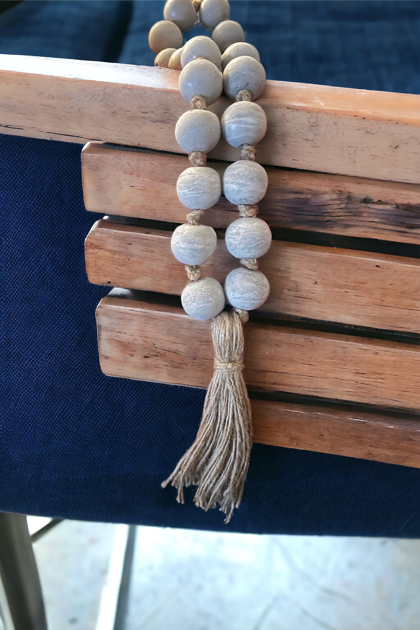 Knotted Concrete beads Garland + rustic jute tassel