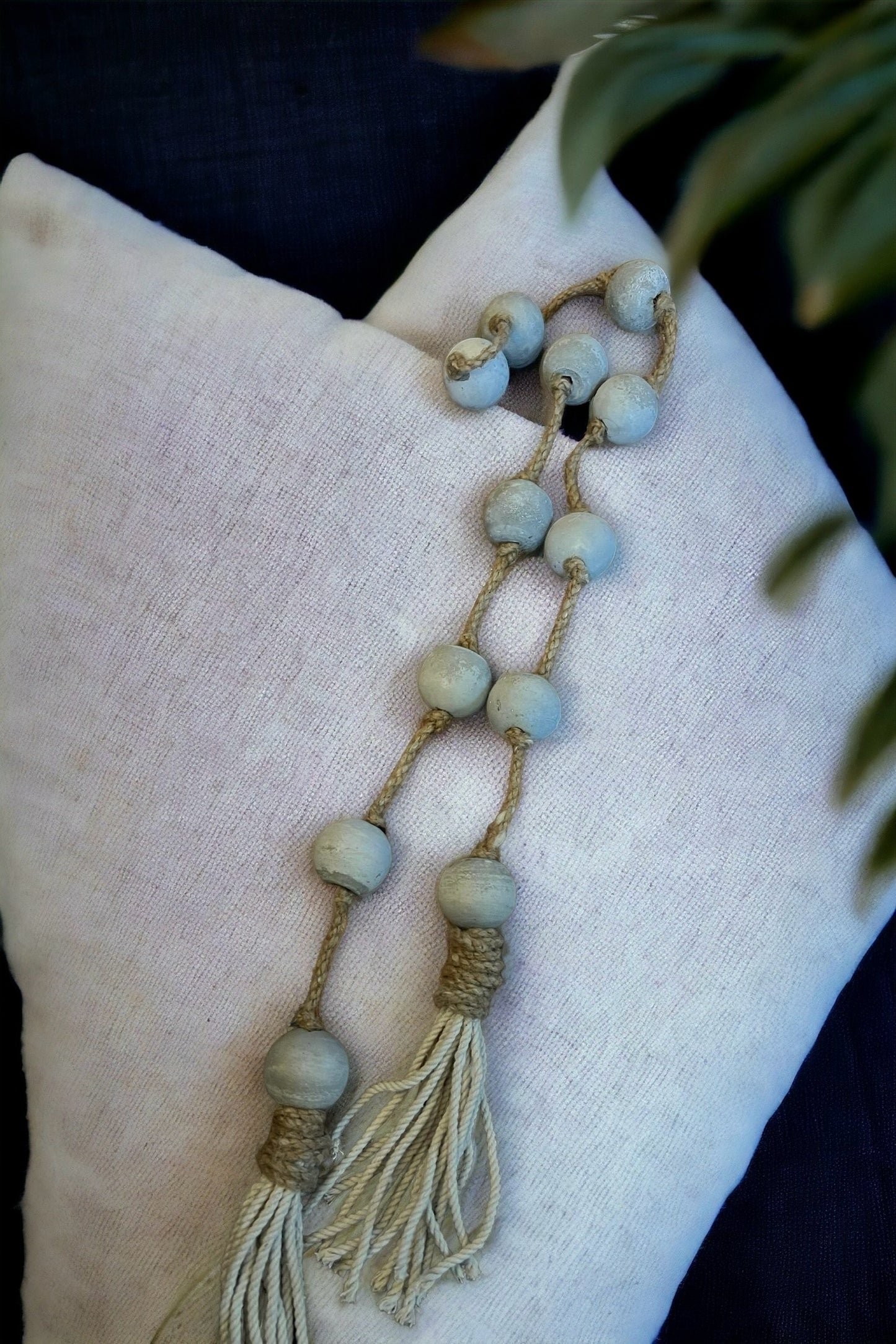 Delicate 2 Ends Concrete beads Garland + Natural cotton Tassel