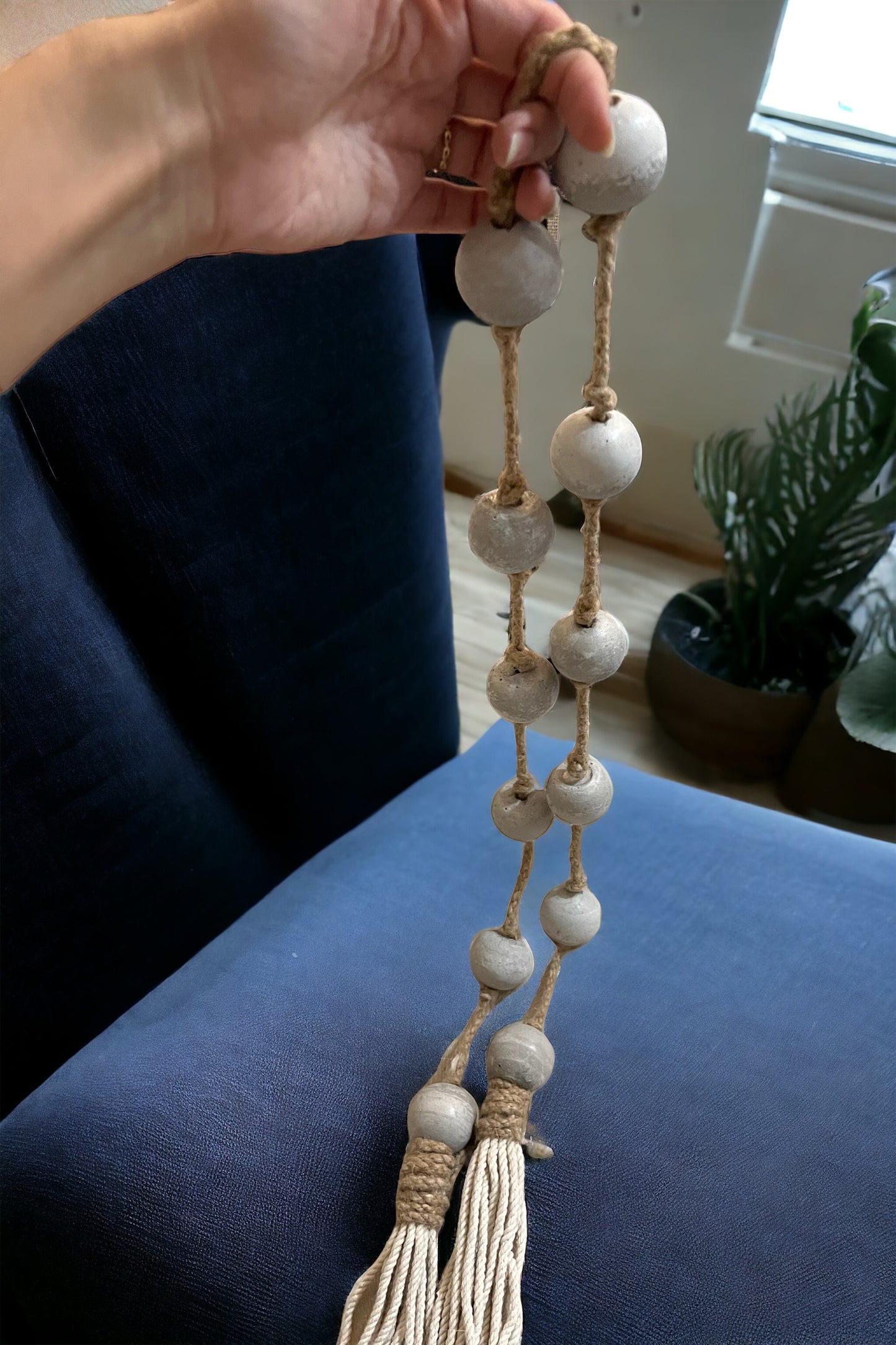 Delicate 2 Ends Concrete beads Garland + Natural cotton Tassel