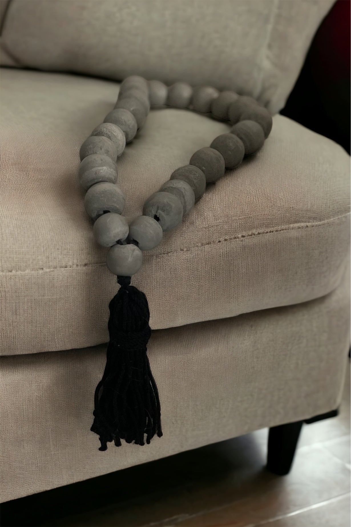 Concrete beads Garland + black twine tassel