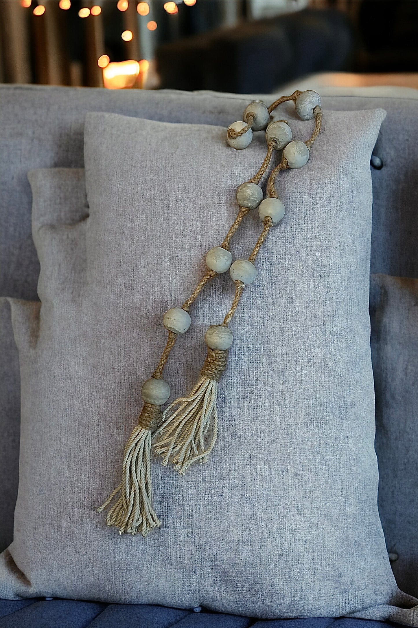 Delicate 2 Ends Concrete beads Garland + Natural cotton Tassel