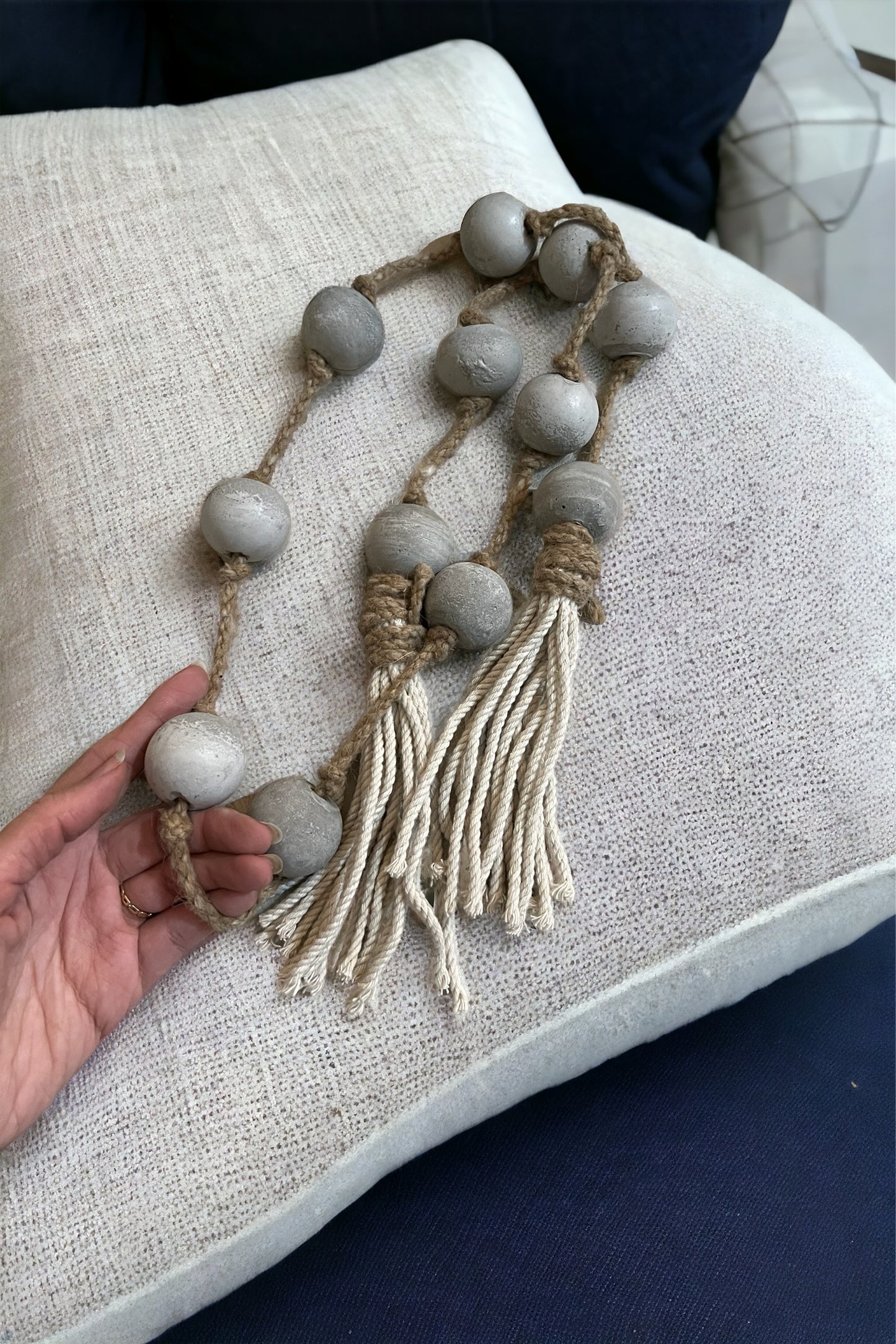 Delicate 2 Ends Concrete beads Garland + Natural cotton Tassel