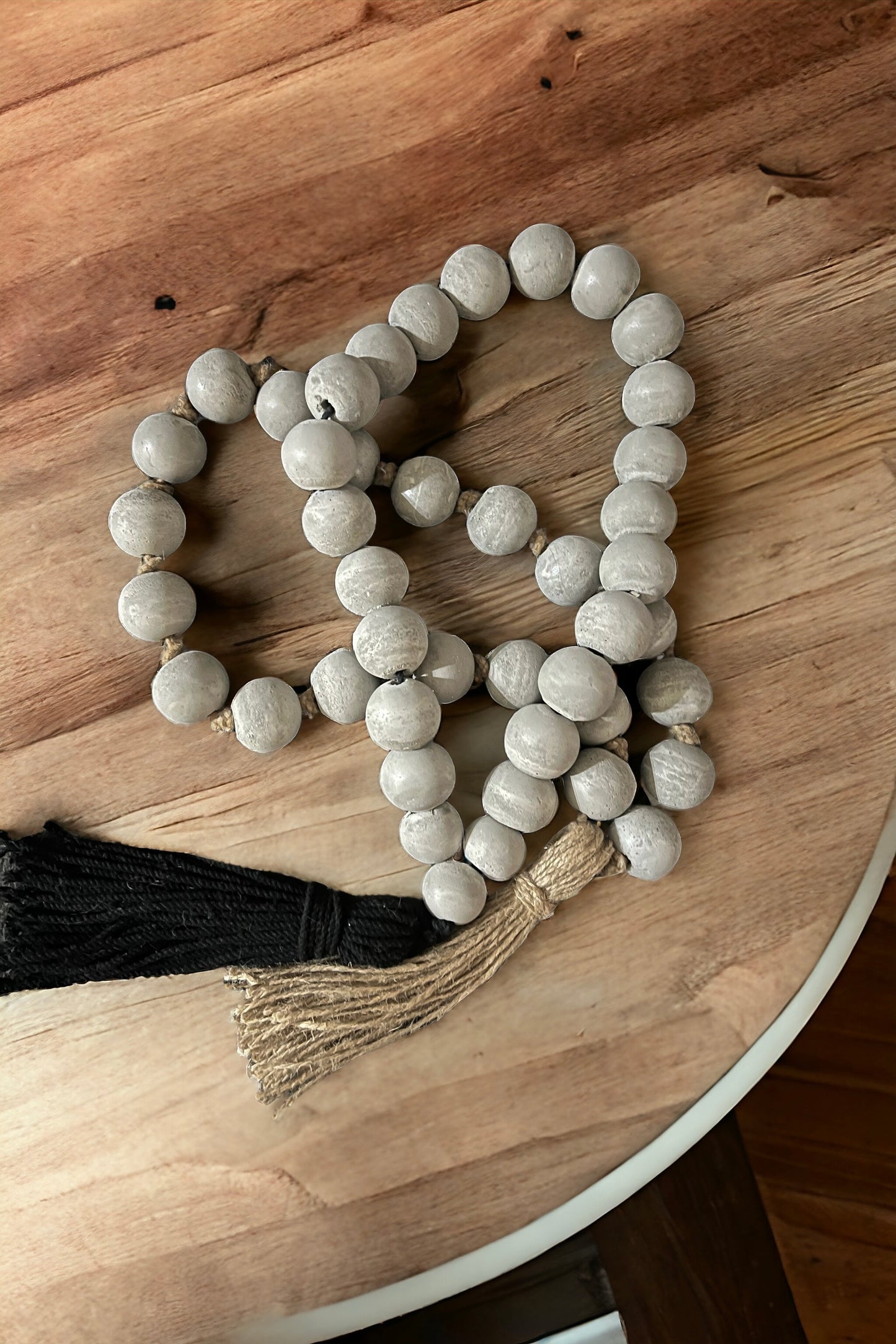 Knotted Concrete beads Garland + rustic jute tassel