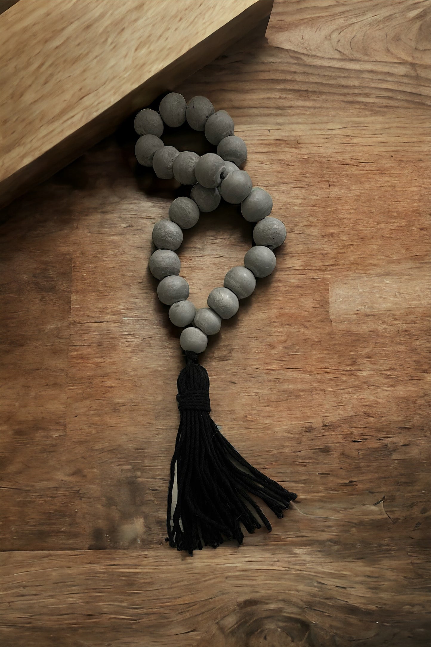 Concrete beads Garland + black twine tassel