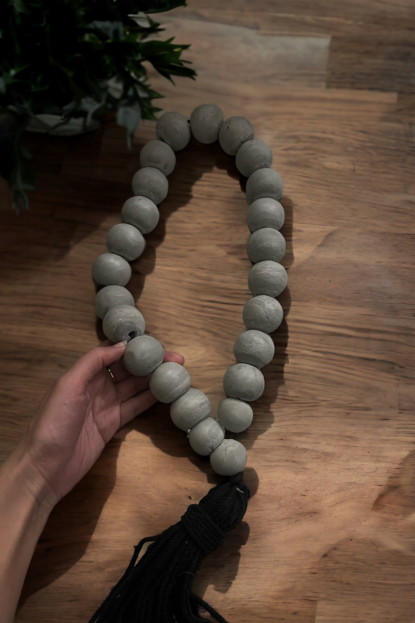 Concrete beads Garland + black twine tassel